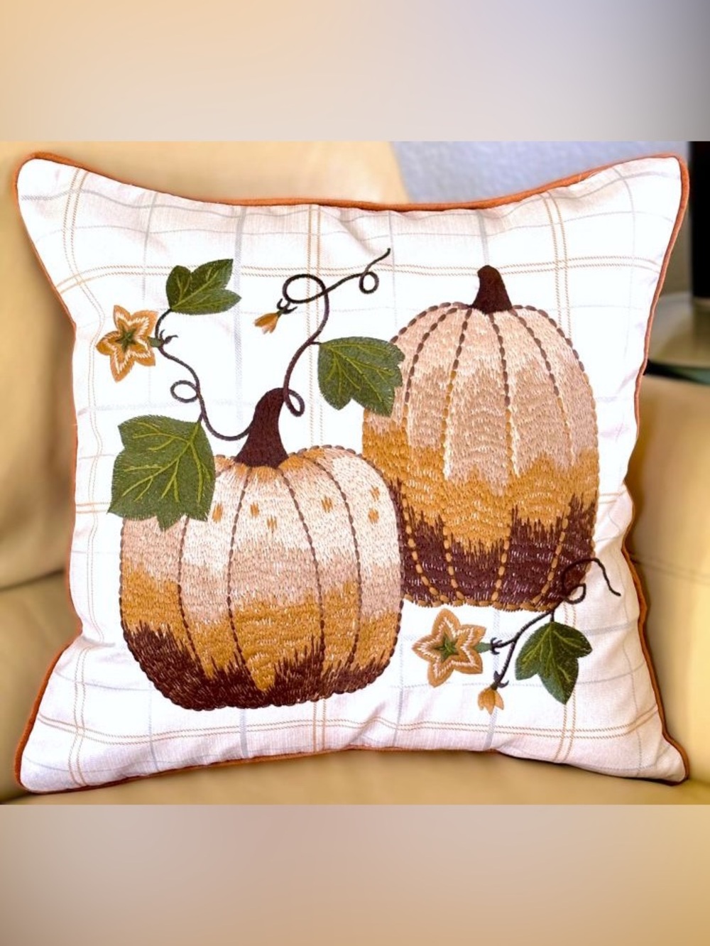 18x18 Fall Autumn Gradient Pumpkins on the Vine Embroidered Pillow Cover New
